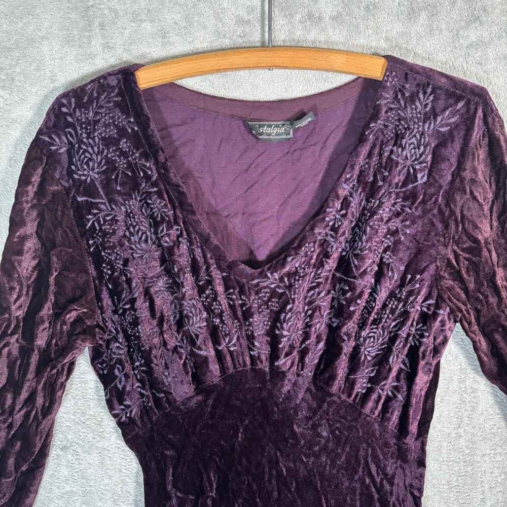 Vntg Nostalgia Plum Purple Velvet Embroidered Maxi Dress Fits M Y2K Goth‎ Grunge - Picture 6 of 13